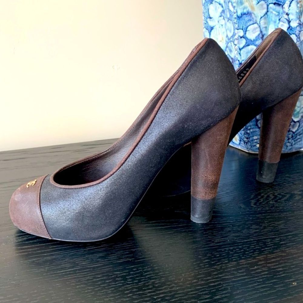 Authentic ICONIC Chanel Chunky Heel Shoes Block Heel Color Block 38.5